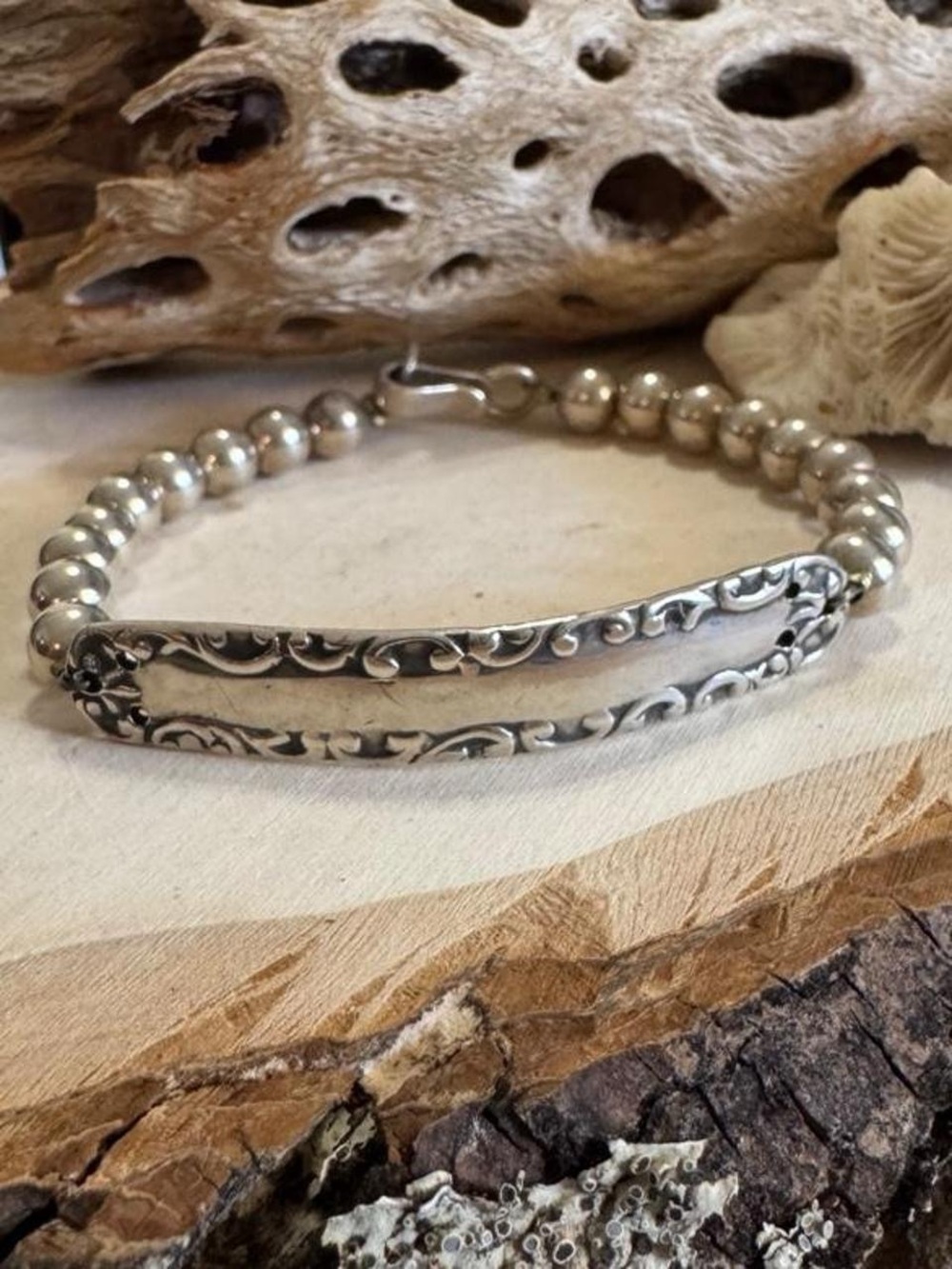 925 Sterling Silver Beaded Bar Bracelet 7” Southwestern Boho
